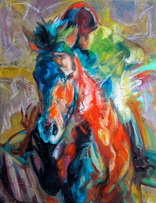 EQUINE artwork horse art oil painting canvas hunter jumper equestrian Flight Plan Joanna Zeller Quentin Moose Pants Studio 2014